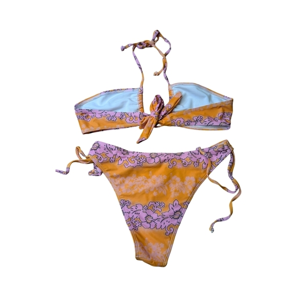 2/$25-Floral Halter Hawaiian 90s Vibes Bikini - Orange and Pink Size 6 - Picture 9 of 9